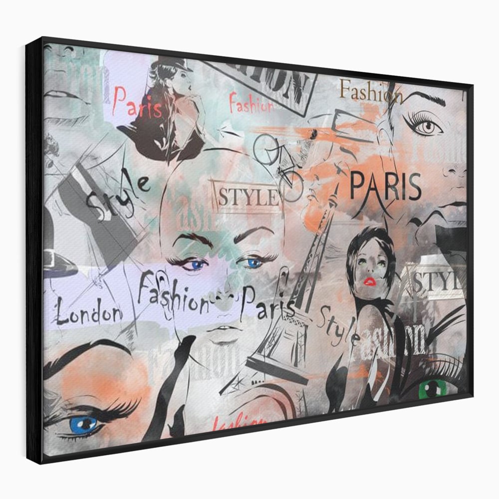 Tablou canvas cu ilustratia digitala cu tematica fashion, in rama de aluminiu negru